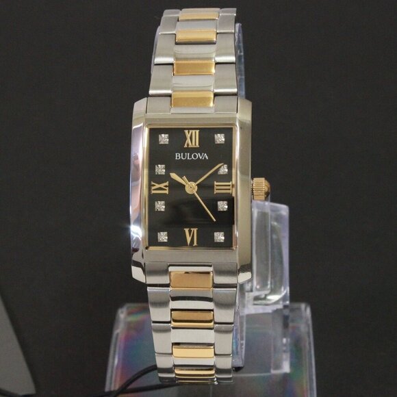 Bulova Diamonds Collection Ladies Tank Watch Two Tone Diamond Indices 21mm